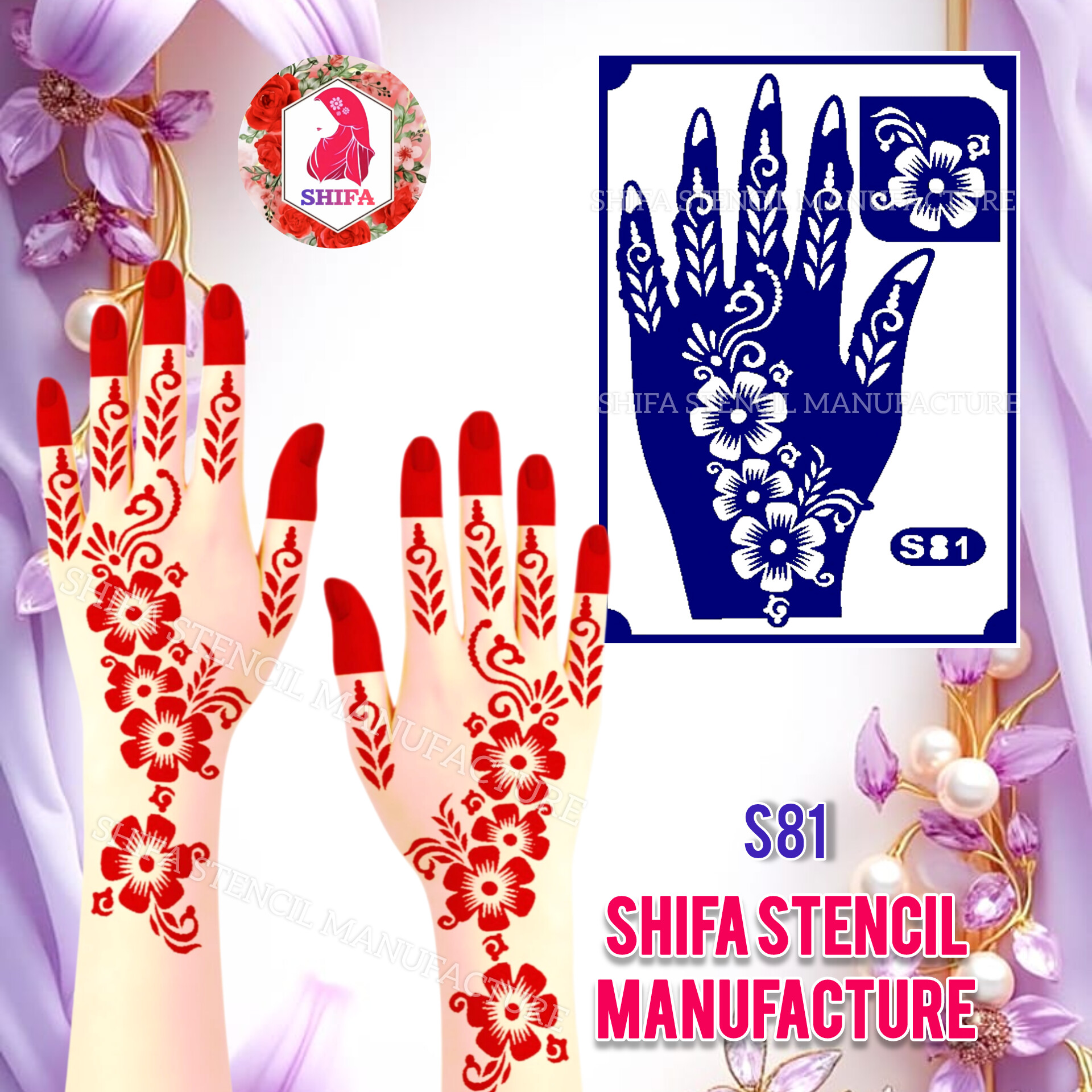 S 81 A neat and balanced floral design Sticker Overview  Henna Stencil - Shifa Stencil